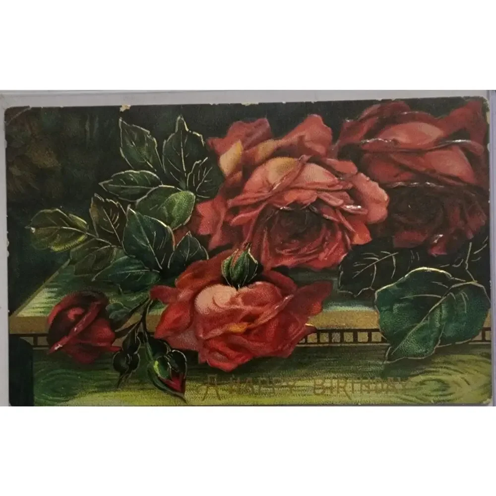 Lot Of Four Vintage Antique Embossed Postcards Flowers Birthday